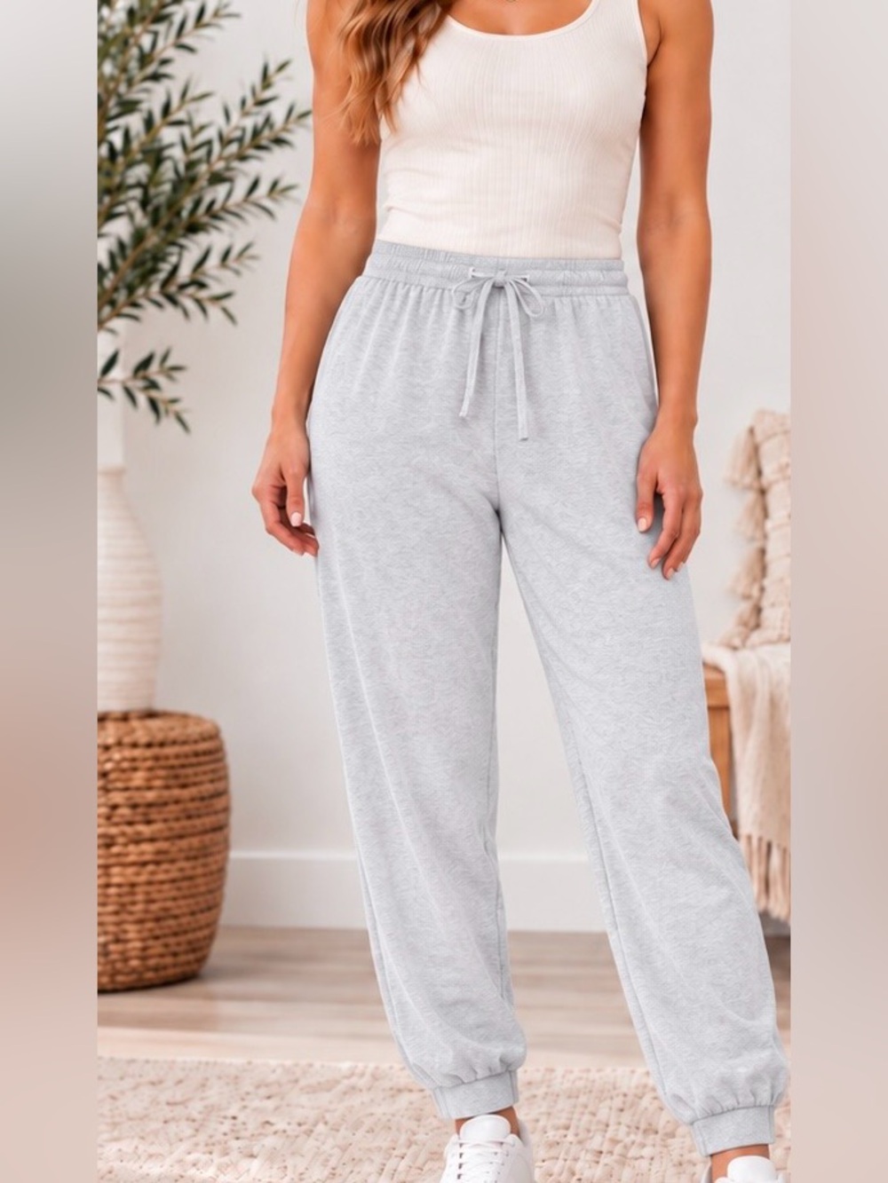 Women’s Light Gray Drawstring Jogger Pants
